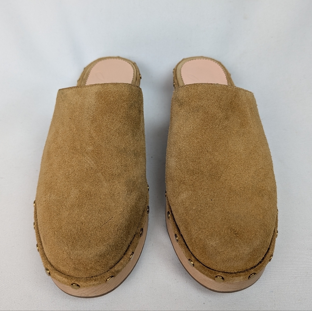 J. Crew Dakota Clogs in Suede Burnished Pecan Studded Leather Wood Sole - Picture 4 of 13